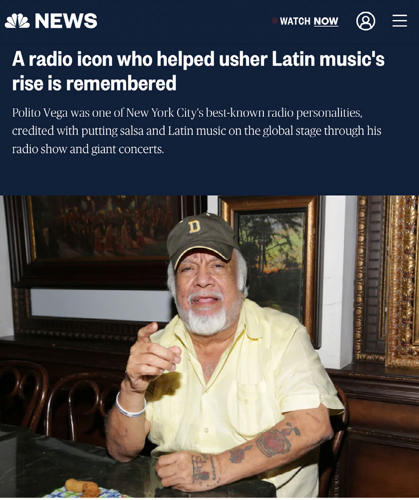 NBC News article about radio icon Polito Vega quoting Jack Rico