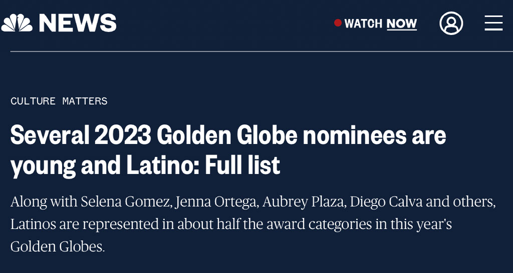 NBC News article about young Latino Golden Globe nominees