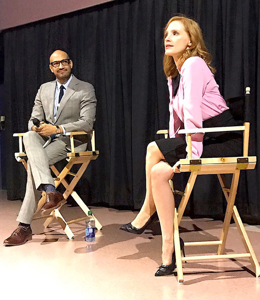 Jack Rico moderating a conversation with Jessica Chastain